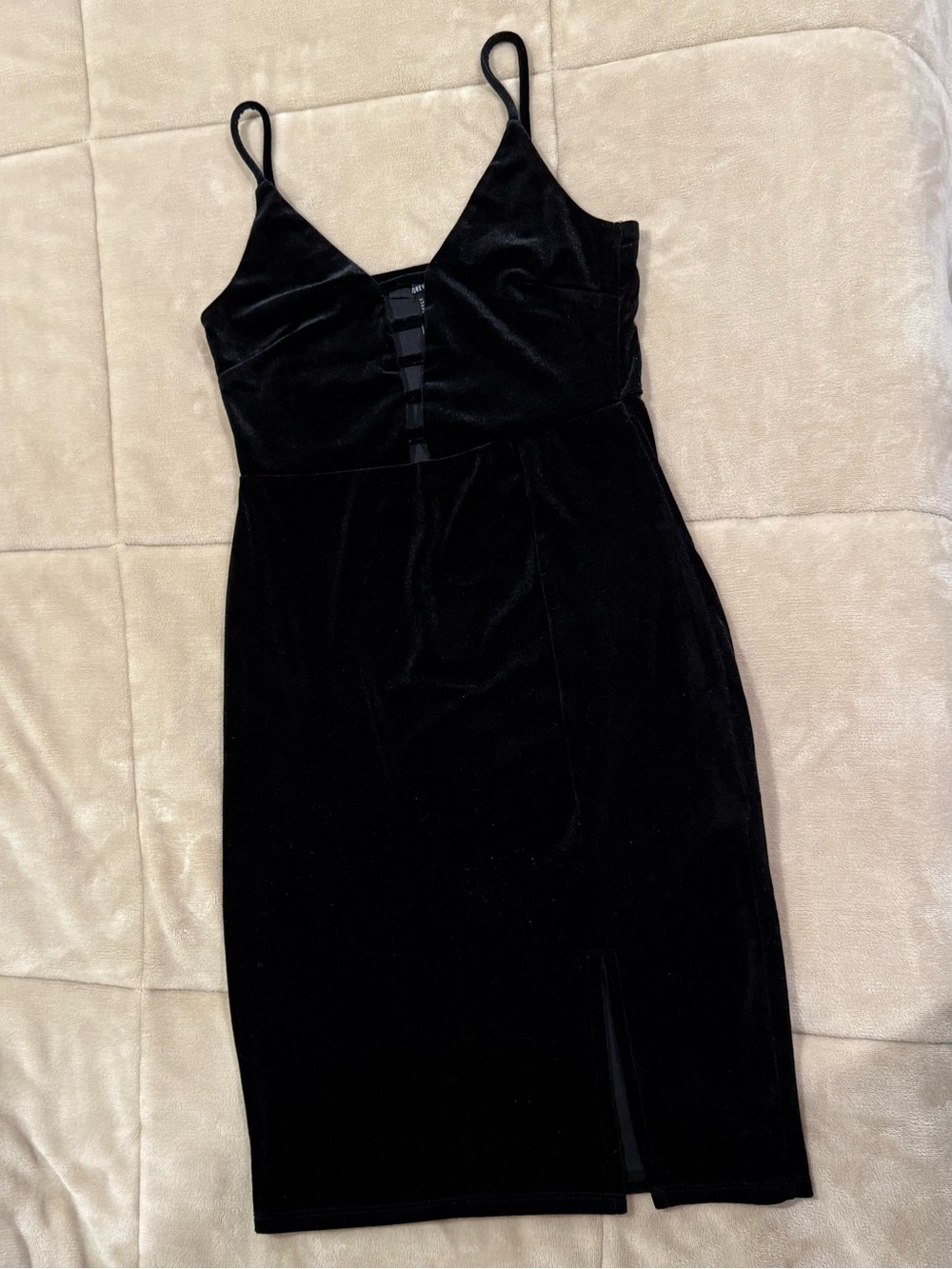 Black Velvet Midi Dress with Spaghetti Straps